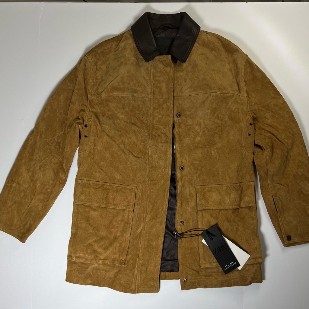 Zara Leather Collection Suede Jacket Brown Xs Genuine Leather Flaw Nwt